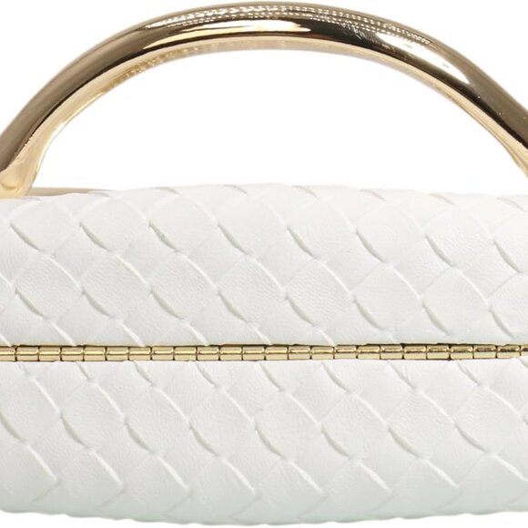 Women Woven PU Leather Clutch with Metal Handle Sized 7.5x4.1x3 for Formal or Ca - Picture 5 of 7